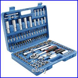 108Pcs Household Mechanics Tool Kit 6-point Socket Set Ratchet Wrench Repair Set