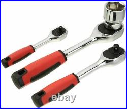 121PCS 1/4 & 3/8 & 1/2 Socket Ratchet Spanner Wrench Set Repair Tool Kit