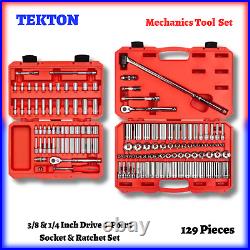 129P Mechanics Tools Set-3/8 & 1/4 Inch Drive 6-Point Socket & Ratchet Set