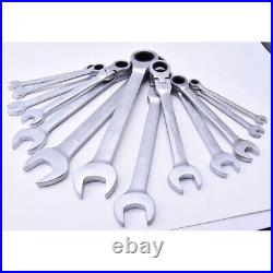 12Pcs Combination Ratchet Gear Flexible Head Ratcheting Wrench Spanners Tool Set