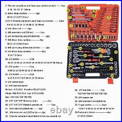 150pcs Mechanic Tool Kit and Socket Set With Case 1/2 & 1/4 & 3/8 Drive Ratchet