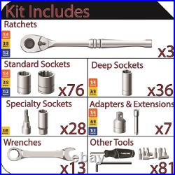 1/4 3/8 1/2 In. Ratchet Mechanics Tool Set Low Profile Metric SAE Hex Bit Wrench