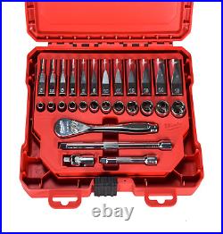 1/4in Drive Metric Ratchet Socket Mechanics Tool 28 Pcs Set Heavy Duty Durable