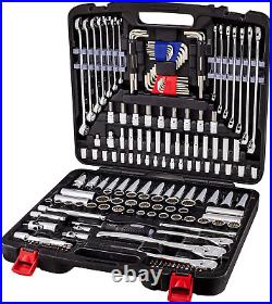 200 Piece 1/4-Inch, 3/8-Inch, and 1/2-Inch Drive Mechanics Tool Set with SAE a