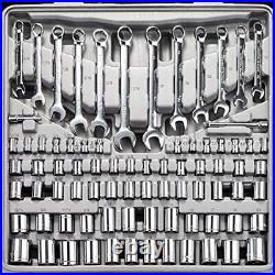 205 Piece Tool Set Ratchet Wrench With Sockets Kit In Plastic Toolbox Red