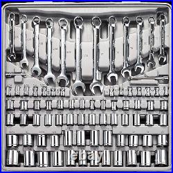 205 Piece Tool Set Ratchet Wrench with Sockets Kit in Plastic Toolbox Red