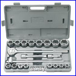 20 Pc Socket Set With Case 3/4 Dr Metric Ratchet Handle Tools Fervi 0181