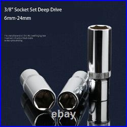 3/8 Deep Socket Drive Set 6-24mm Ratchet Deep Hex Sockets Tool Cr-v Long Reach