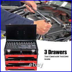 439 Pieces Mechanics Tool Set with 3-Drawer Metal Box Repair Hand Tool Kit Sets