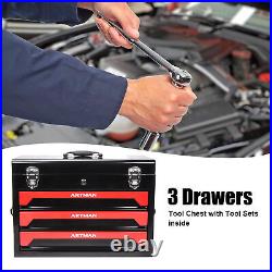 439 Pieces Mechanics Tool Set with 3-Drawer Metal Box Repair Hand Tool Kit Sets