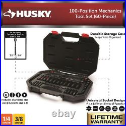 60-Piece Mechanics Tool Set Husky 3/8 Drive 100-Position Universal SAE & Metric