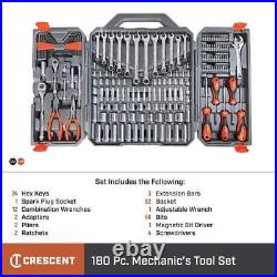 Crescent Mechanics Hand Tool Set 1/4 + 3/8 Drive 6-Point SAE/Metric (180-Pcs)