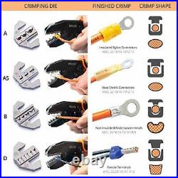 Crimping Tool Set 5 Pcs Ratcheting Wire Crimper For Heat Shrink Nylon Noninsulat