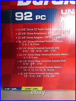 DURALAST 92PC 1/4 & 3/8 Drive Ratchet/Socket SAE/METRIC Tool Set #61-120
