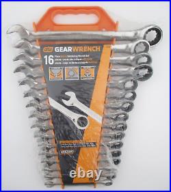 GEARWRENCH 9416 16 Piece Metric Ratcheting Wrench Set, 8-24mm, 12 Point with Rack