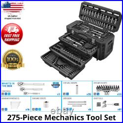 HART 275 Piece Mechanic's Tool Set With 2 Drawer Case Box SAE Metric Chrome New