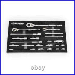 Husky Mechanic Tool Set Ratchets, Extensions, Adapters, U-Joints withTray (22-Pcs)