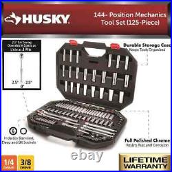 Husky Mechanic Tool Set SAE Ratchet Socket Extender Hand Tool Chrome 125 Piece