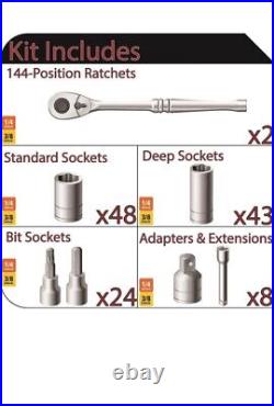 Husky Mechanics Hand Tool Set 144-Position 1/4+3/8 Drive Metric/SAE (125-Pcs)