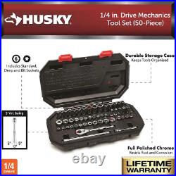 Husky Mechanics Tool Kit 1/4 Drive 50pc Tool Set Durable Mechanics Tool Kit