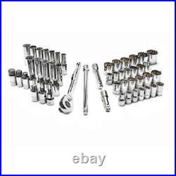 Husky Mechanics Tool Set 1/2 Inch Drive SAE Metric Chrome Alloy Steel 52 Piece