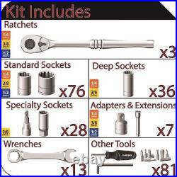 Husky Mechanics Tool Set 244-Piece+72-Tooth Ratchet+Low-Profile Head Design