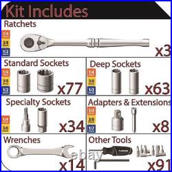Husky Mechanics Tool Set Combination Wrench Ratchets Socket Extender 290 Piece