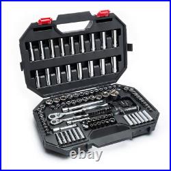 Mechanics Tool Set SAE Metric 1/4 3/8in Drive 119 Piece Chrome Socket Case Chest