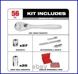 Milwaukee 3/8 Drive SAE/Metric Ratchet and Socket Mechanics Tool Set (56-Piece)