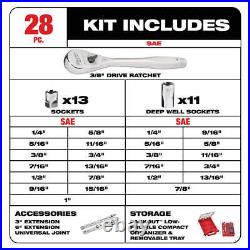 Milwaukee 48-22-9481 3/8 Ratchet SAE Mechanics Tool Set with Packout Case 28pc