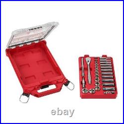Milwaukee Backpack and Drive Ratchet, Socket Mechanic Tool Set with Case (28-Piece)