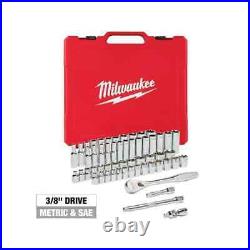 Milwaukee Drive SAE/Metric Ratchet Socket Mechanics Tool Set 3/8 Red(56-Piece)