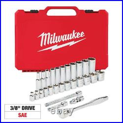 Milwaukee Drive SAE Ratchet Socket Mechanics Hand Tool Set 3/8 Red (28-Piece)