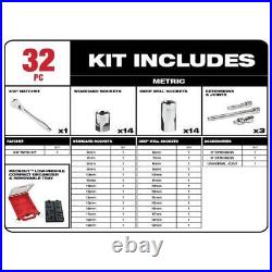 Milwaukee Mechanic Tool Set 3/8 Inch Drive SAE Ratchet Socket Packout Case 32 Pc