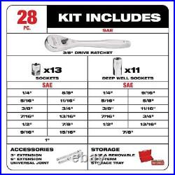 Milwaukee Ratchet + Socket Mechanics Tool Set 1/4 + 3/8 Drive SAE (54-Pcs)