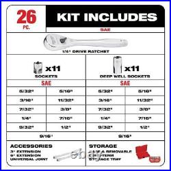 Milwaukee Ratchet + Socket Mechanics Tool Set 1/4 Drive SAE/Metric (54-Pcs)