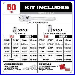 Milwaukee Ratchet & Socket Mechanics Tool Set 1/4 In. Drive SAE/Metric 50-Piece