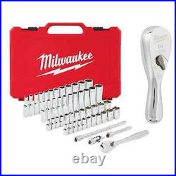 Milwaukee Ratchet + Socket Mechanics Tool Set 1/4 with Stubby Ratchet (51-Pcs)