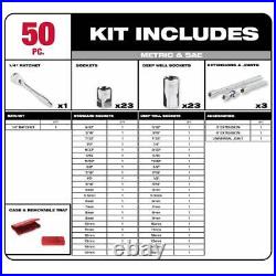 Milwaukee Ratchet + Socket Mechanics Tool Set 1/4 with Stubby Ratchet (51-Pcs)