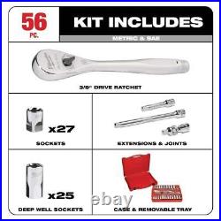 Milwaukee Ratchet + Socket Mechanics Tool Set 3/8 Drive SAE/Metric (56-Pcs)