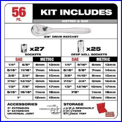 Milwaukee Ratchet + Socket Mechanics Tool Set 3/8 Drive SAE/Metric (56-Pcs)