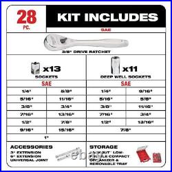 Milwaukee Ratchet Socket Mechanics Tool Set 3/8 in Drive SAE Case 28pc Tool Bag