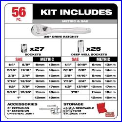 Milwaukee Ratchet Socket Mechanics Tool Set 3/8 in. Drive SAE/Metric (56-Piece)