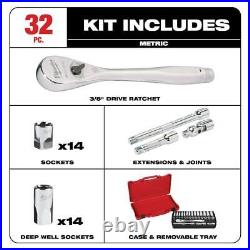 Milwaukee Ratchet Socket Mechanics Tool Set 3/8 in Drive with Screwdriver Kit 42pc