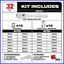 Milwaukee Ratchet Socket Mechanics Tool Set 3/8 in Drive with Screwdriver Kit 42pc