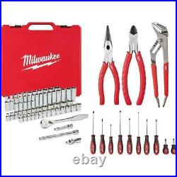 Milwaukee Ratchet Socket Mechanics Tool Set 3/8 in Pliers Screwdriver Kit 69-Pc