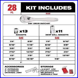Milwaukee Ratchet Socket Mechanics Tool Set 3/8in Drive 28pc Case Mounting Plate