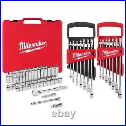 Milwaukee Ratchet + Socket Mechanics Tool Set with SAE/Metric Ratchet Combi Wrench