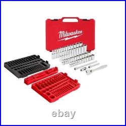 Milwaukee Ratchet/Socket Mechanics Tool Set with Trays 1/4, 3/8 Drive (53-Pcs)