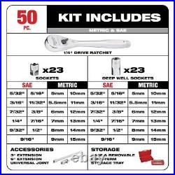 Milwaukee Ratchet/Socket Mechanics Tool Set with Trays 1/4, 3/8 Drive (53-Pcs)